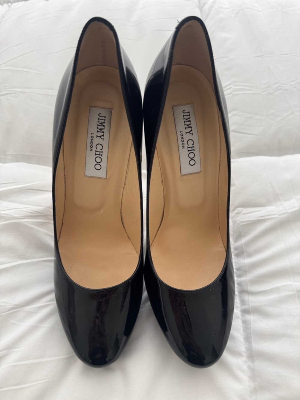 Jimmy Choo Black Patent Leather Rounded-Toe Pumps